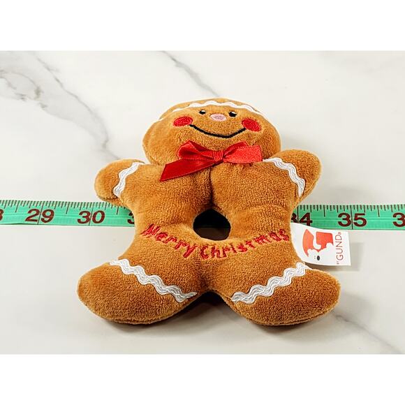 GUND Merry Christmas Gingerbread Rattle 5 1/4" Plush Toy Holidays Year 2000 Vtg - Picture 12 of 13